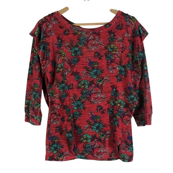 Free People Red Floral Dock Street Knit Blouse - Picture 4 of 7